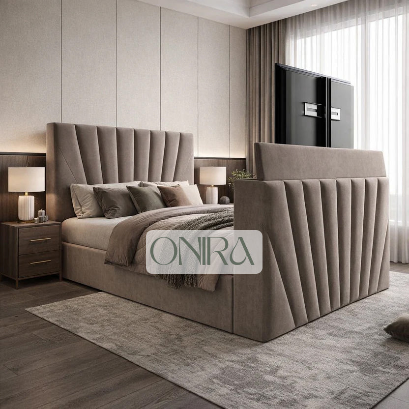 Sun Rays Tv Bed With Optional Ottoman Gas Lift Storage