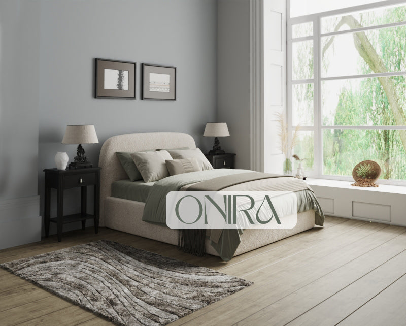 Hawaii Cream Bouclé bed with optional ottoman storage