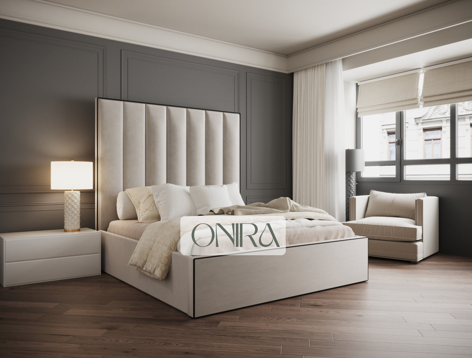 Osaka Linear Upholstered Bed with Black Lining