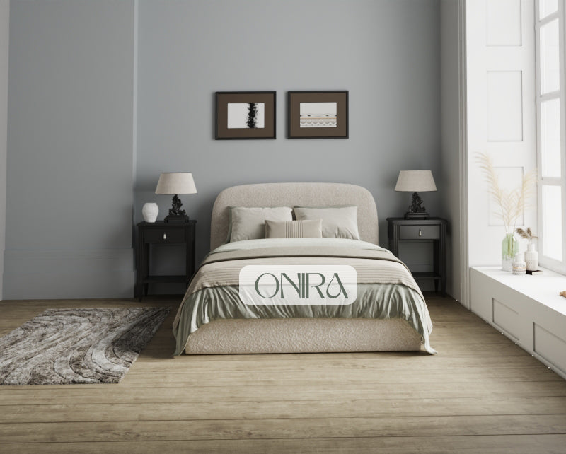 Hawaii Cream Bouclé bed with optional ottoman storage