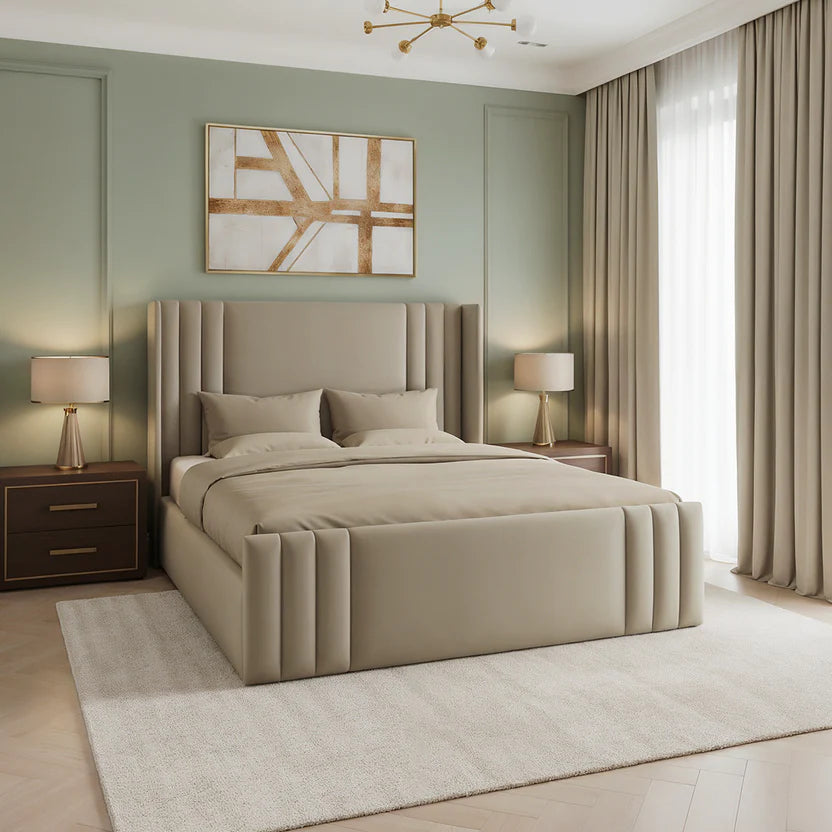 Libra Wing Footboard Bed With Optional Ottoman Gas Lift Storage