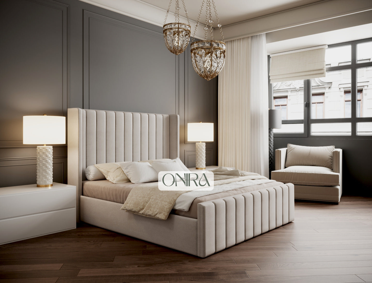 Milan Wingback Bed with Optional Ottoman Storage