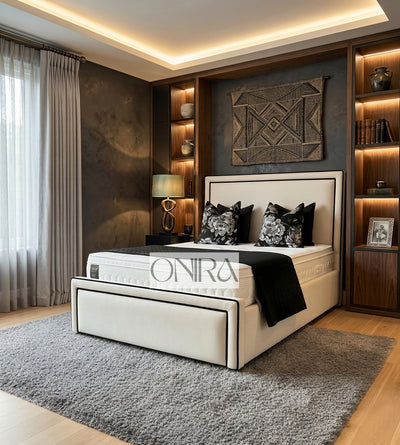 The Piped Elegance Bed With Optional Ottoman Gas Lift Storage