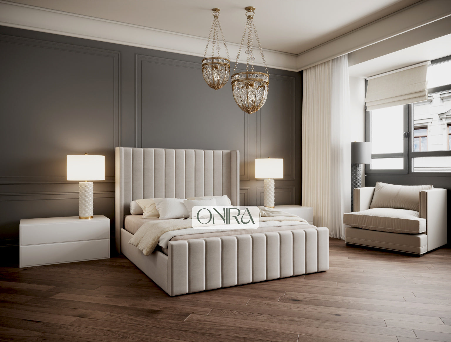 Milan Wingback Bed with Optional Ottoman Storage