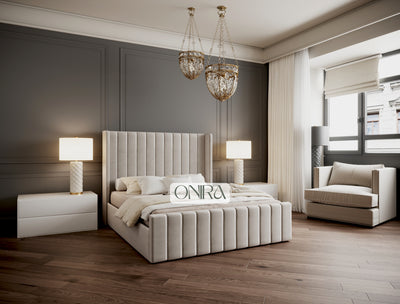Milan Wingback Bed with Optional Ottoman Storage