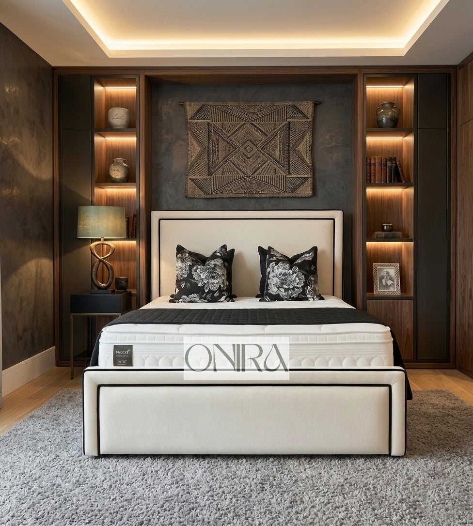 The Piped Elegance Bed With Optional Ottoman Gas Lift Storage