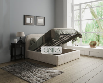 Hawaii Cream Bouclé bed with optional ottoman storage