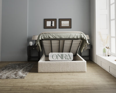 Hawaii Cream Bouclé bed with optional ottoman storage
