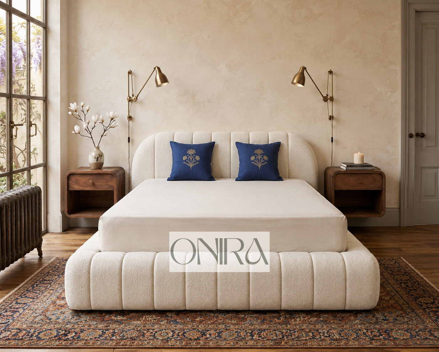 The Bouclé Dream Cloud Bed Frame With Optional Ottoman Gas Lift Storage