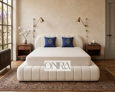 The Bouclé Dream Cloud Bed Frame With Optional Ottoman Gas Lift Storage