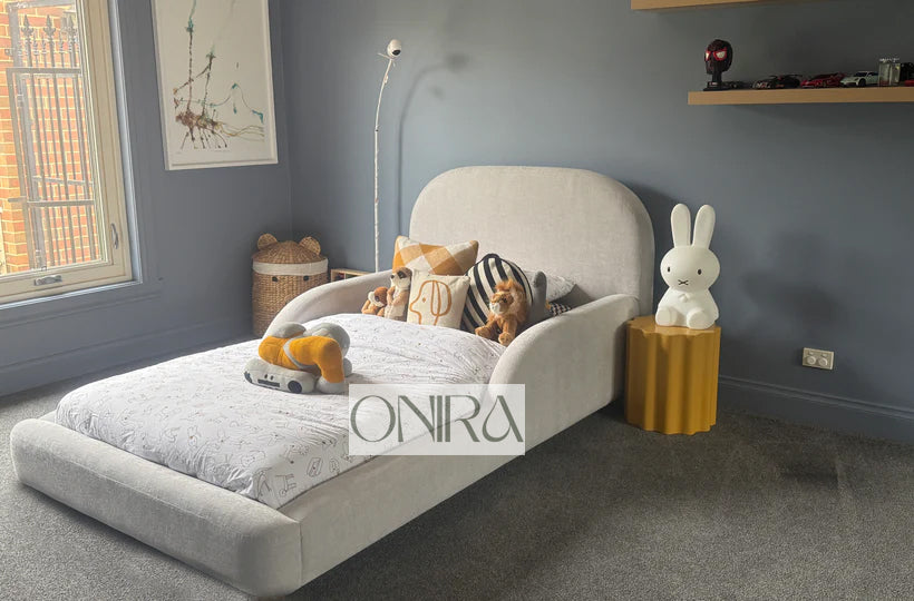 Milo Kids Bed Modern Teddy Fur Bed With Optional Ottoman Gas Lift Storage