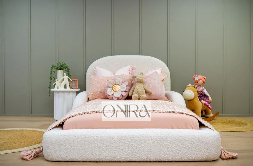 Milo Kids Bed Modern Teddy Fur Bed With Optional Ottoman Gas Lift Storage
